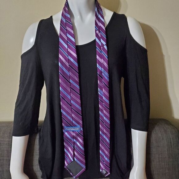 Croft & Barrow Purple & Blue Striped Silk Tie - Picture 4 of 5